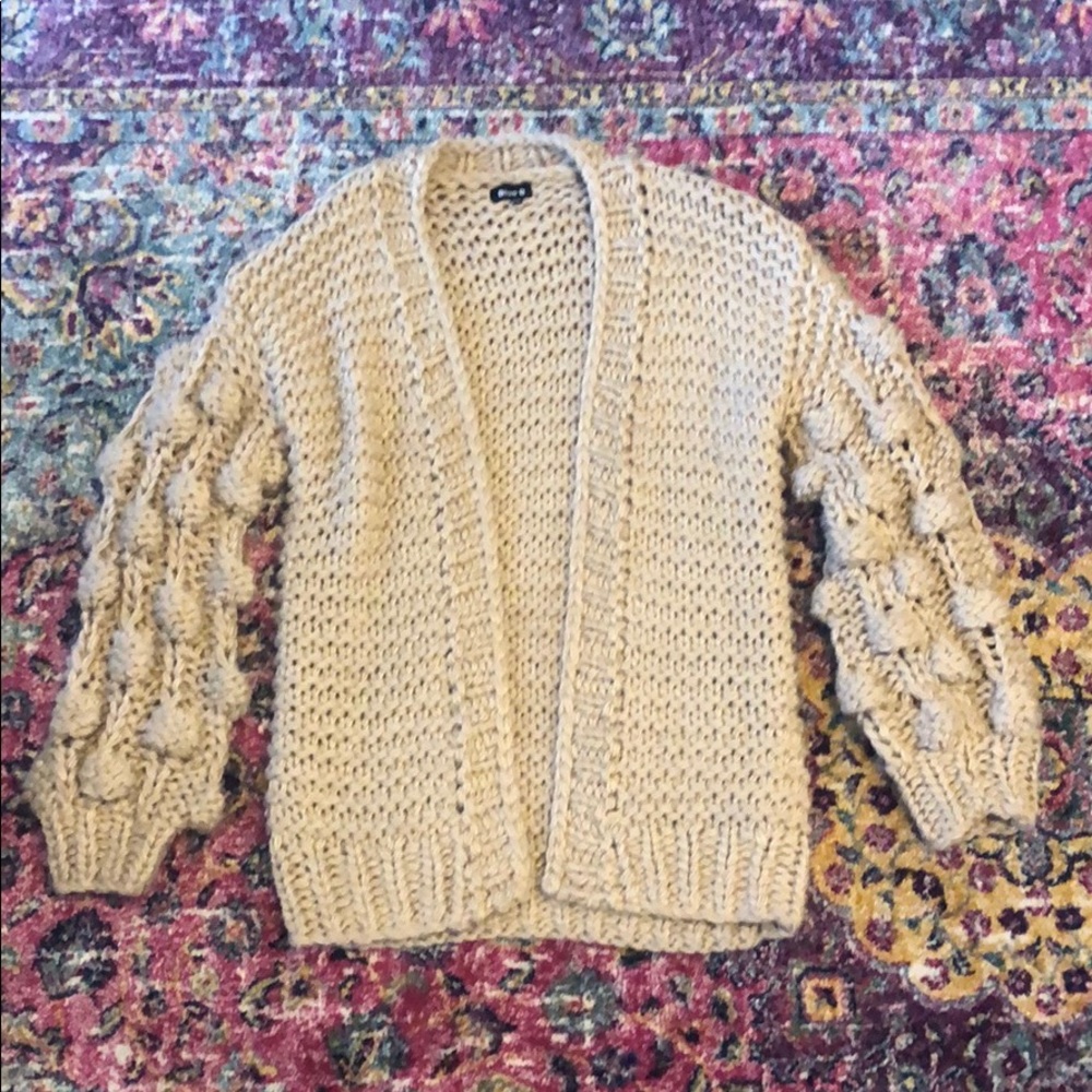 Tan Bubble Sleeve Cardigan